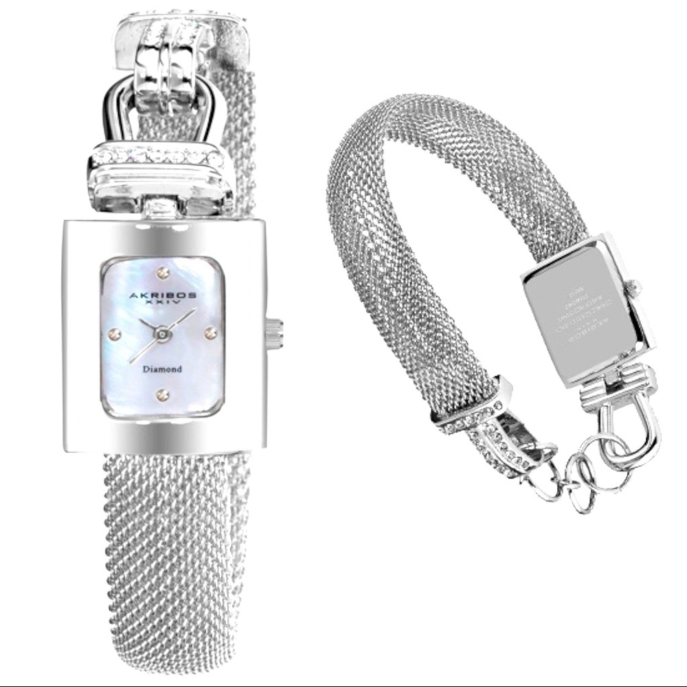 Akribos XXIV womens mesh wrap around diamond accented quartz watch